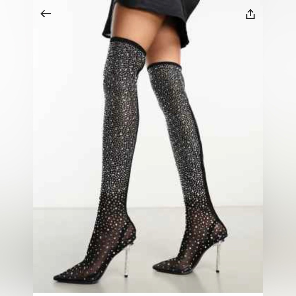 Public Desire rhinestone mesh over-the-knee boots